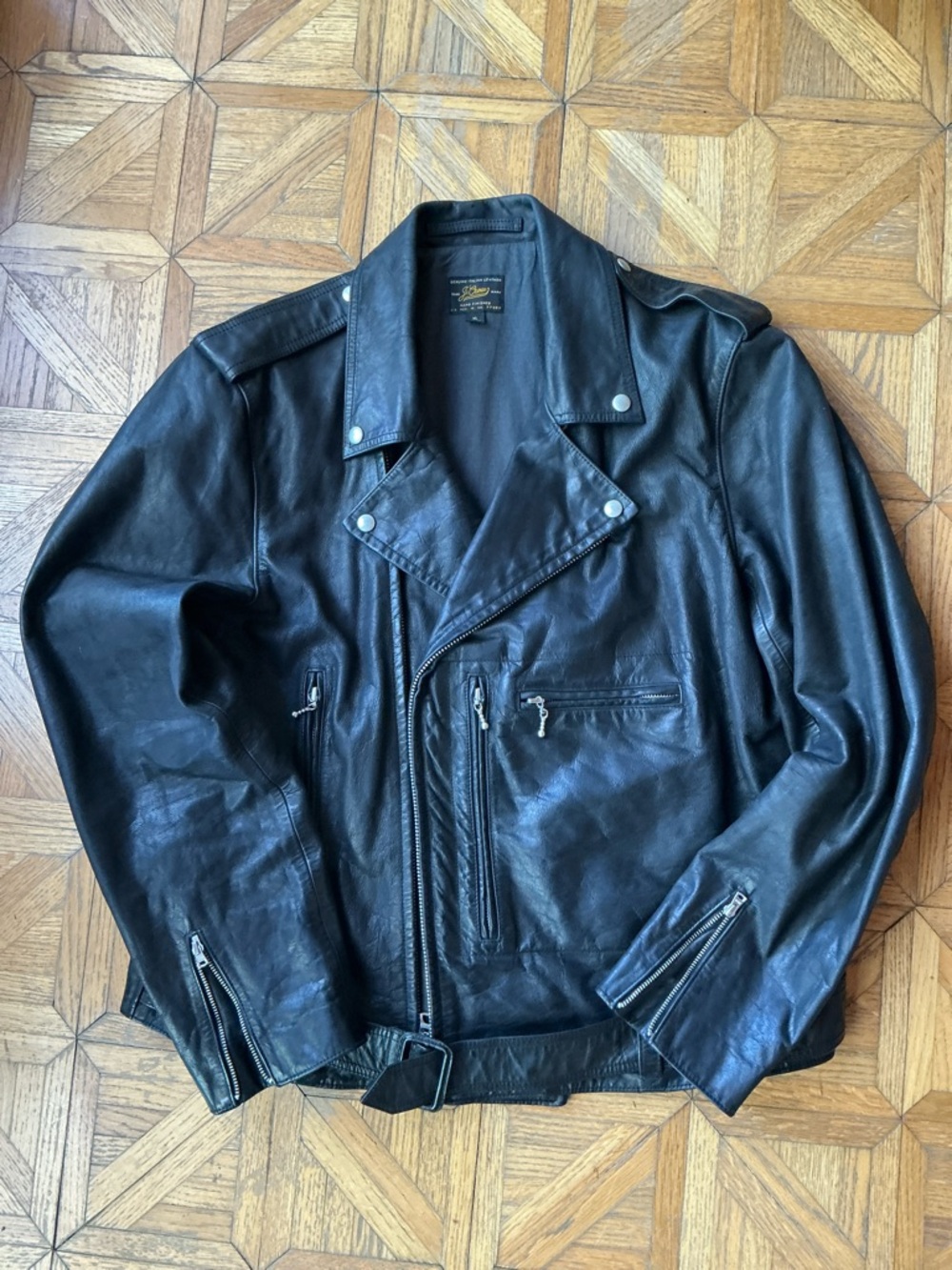 J. Crew Black Leather Motorcycle Jacket with Gold Logo